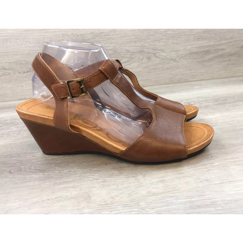 Nurture Shawen Women's Sandal Brown‎ Leather 9.5 Slip-On Ankle Slingback Shoes